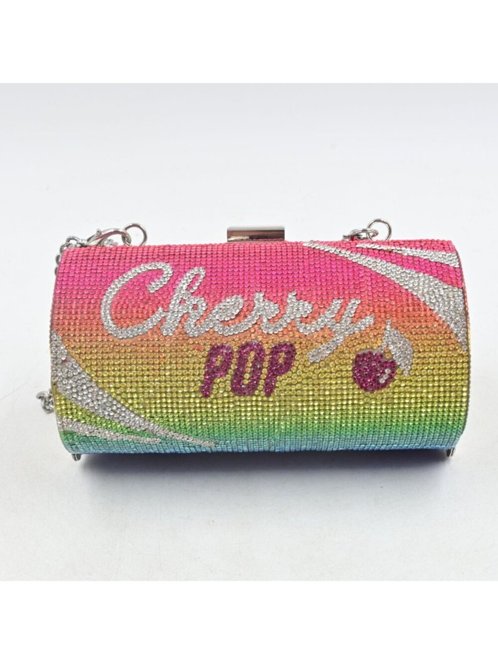 Cherry Pop Rhinestone Clutch Bag Rainbow Crystal Soda Can Evening Purse
